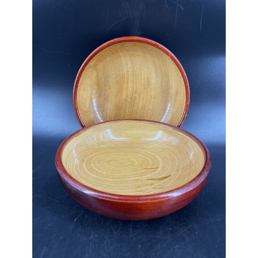 Hand Carved  Turned Wood Bowls Polished United Craftsmen Vintage Set 2